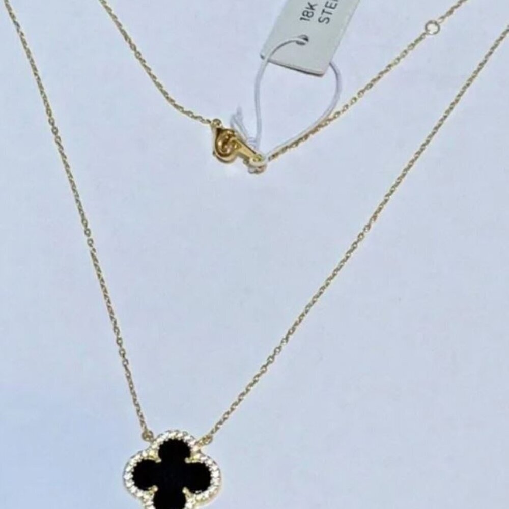 NWT Rachel Zoe Sterling Silver Black Clover Pave Necklace - Picture 3 of 10